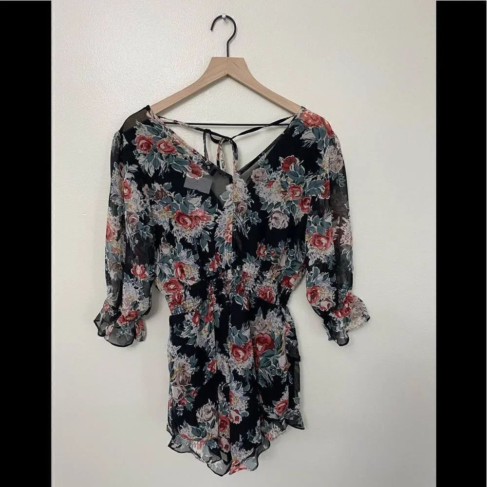 BLACK FLORAL RUFFLE ROMPER  - Picture 9 of 9